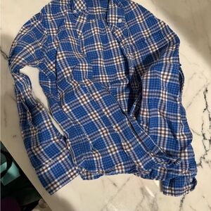 Janie and Jack Blue and White Plaid Button Down Shirt